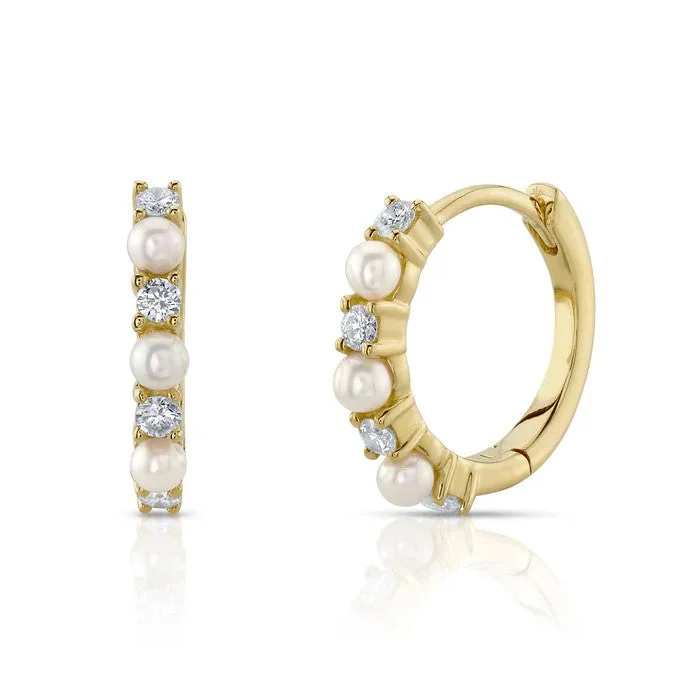 Women’s vintage diamond earrings-0.14CT DIAMOND & CULTURED PEARL HUGGIE EARRING