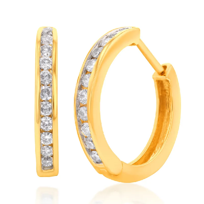 Women’s crystal earrings-Luminesce Lab Grown 1/2 Carat Diamond Hoop Earring in 9ct Yellow Gold