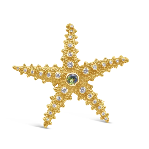 Peridot & Diamond Starfish Pin