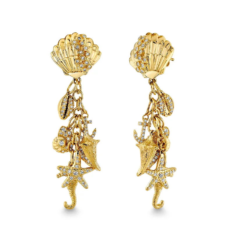 Women’s evening earrings-Gold & Diamond Sea Life Earring