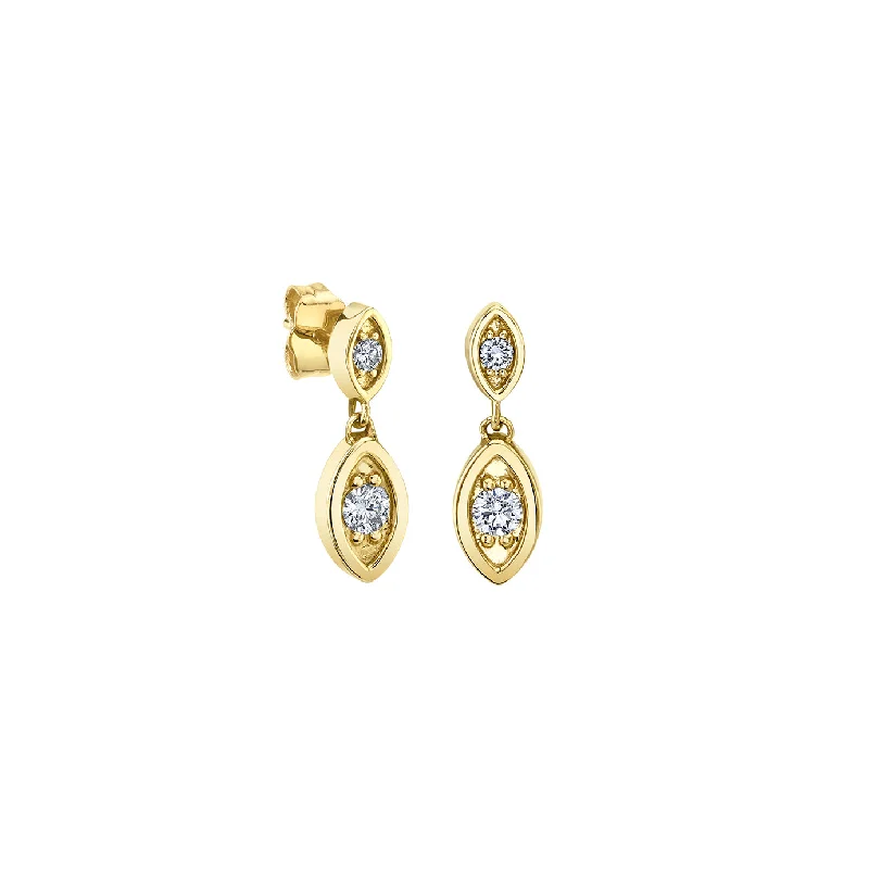 Women’s adjustable earrings-Gold & Diamond Marquise Eye Drop Earring