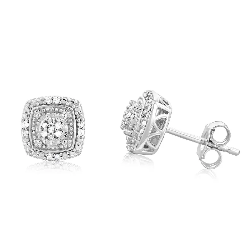 Women’s art deco earrings-0.10 Carat Diamond Stud Earring Set with 30 Brilliant Diamonds in Sterling Silver