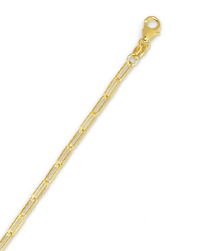 Women’s crystal necklaces-14kt Yellow Gold 2.1mm Polished Paper Clip Chain with Pear Shaped Lobster Clasp PCLIP055