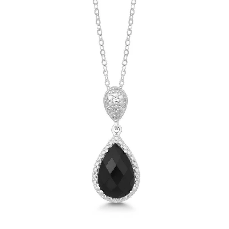 Women’s personalized necklaces-Sterling Silver Black Onyx Diamond Pendant