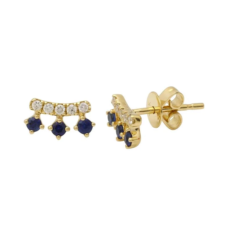 Women’s sapphire earrings-Diamond Bar and Three Gemstone Earring