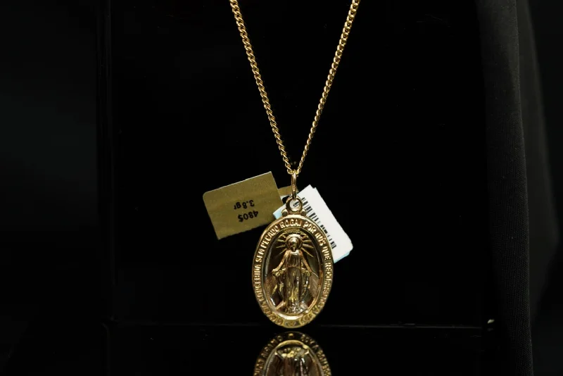 Women’s chic gold necklaces-14k Cuban Link Chain and Milagrosa Pendant