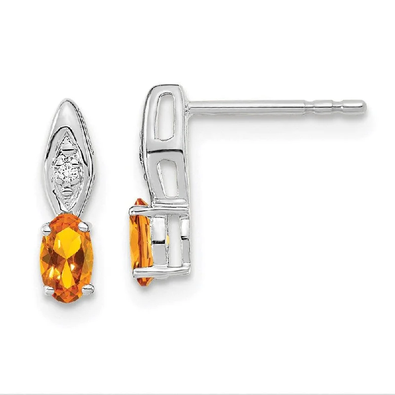 Women’s petite earrings-14k White Gold Citrine Diamond Earring