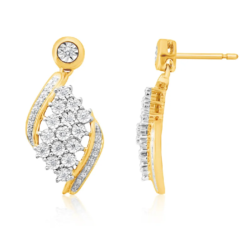 Women’s hand-crafted earrings-9ct Yellow Gold 1/4 Carat Diamond Drop Earring