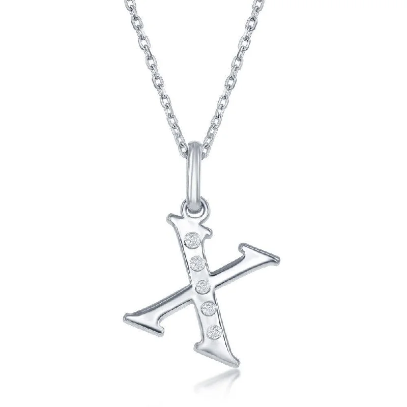 Women’s diamond heart necklaces-Sterling Silver Diamond "X" Initial Pendant Chain