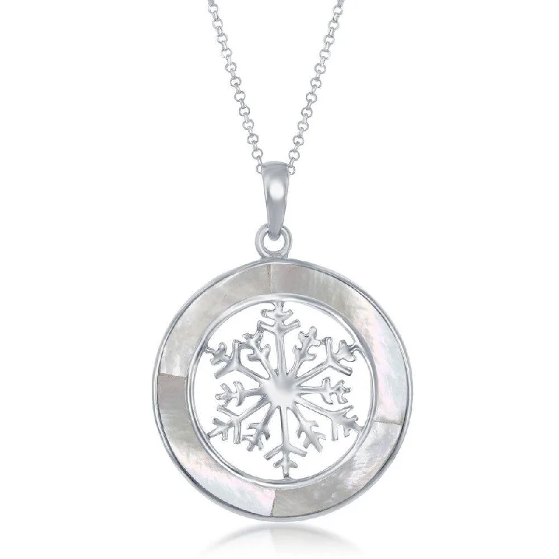 Women’s pearl necklaces-Sterling Silver Snowflake Round Pendant With Chain - MOP