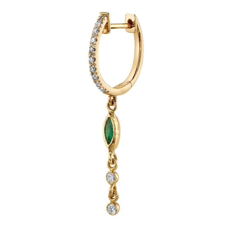 Women’s nature-inspired earrings-Marquise Emerald Drop Diamond Earring