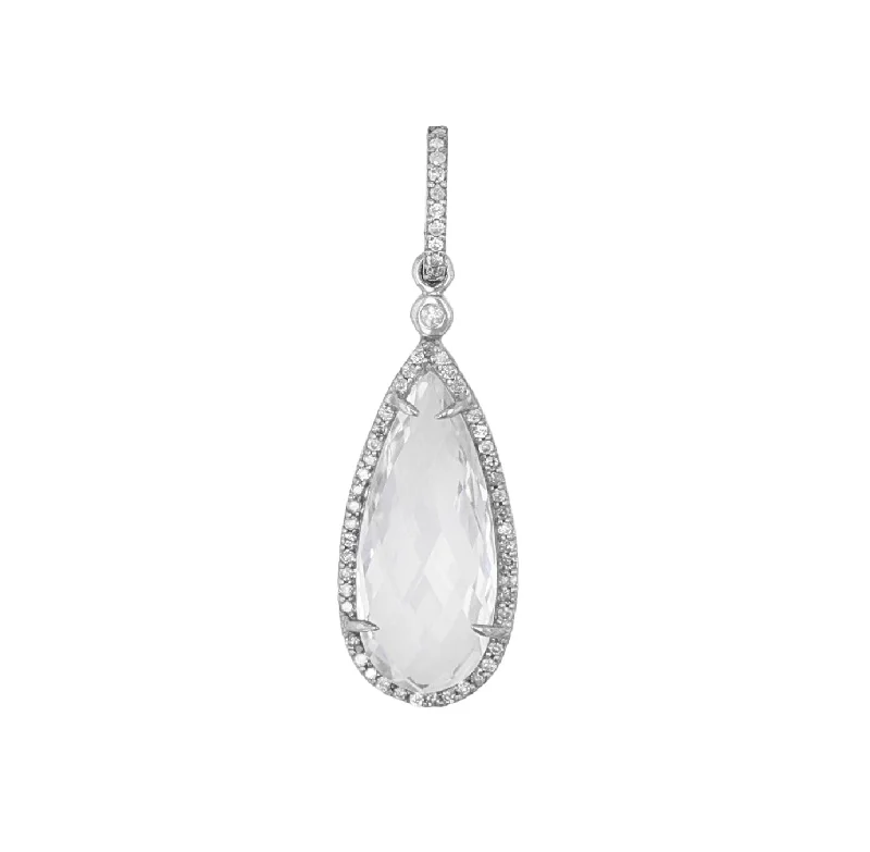 Women’s diamond pendant necklaces-Crystal Quartz & Diamond Teardrop Pendant with Diamond Bezel  P0000327