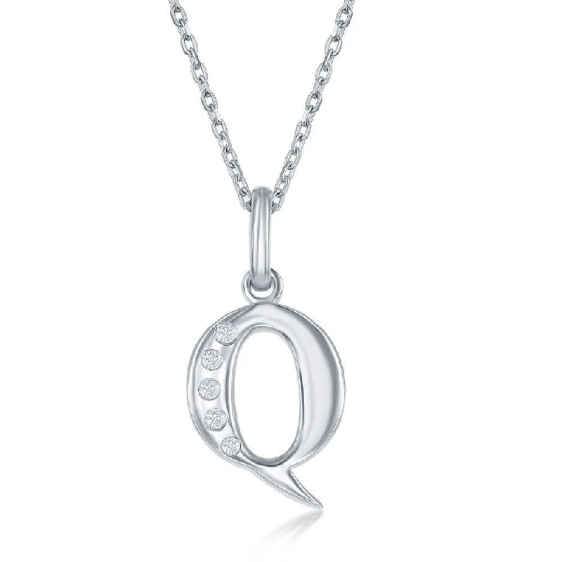 Women’s anniversary necklaces-Sterling Silver Diamond "Q" Initial Pendant Chain