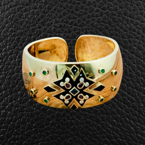 Gold Cuff with Rubies, Tsavorite, Onyx & Diamonds