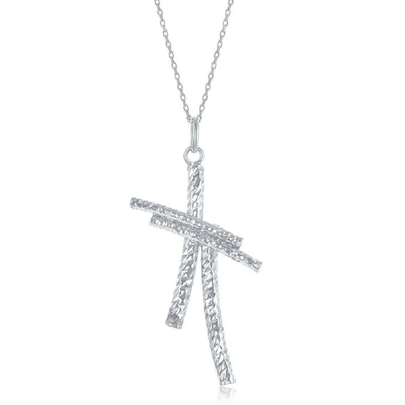 Women’s art deco necklaces-Sterling Silver Diamond Cut Double Cross Pendant