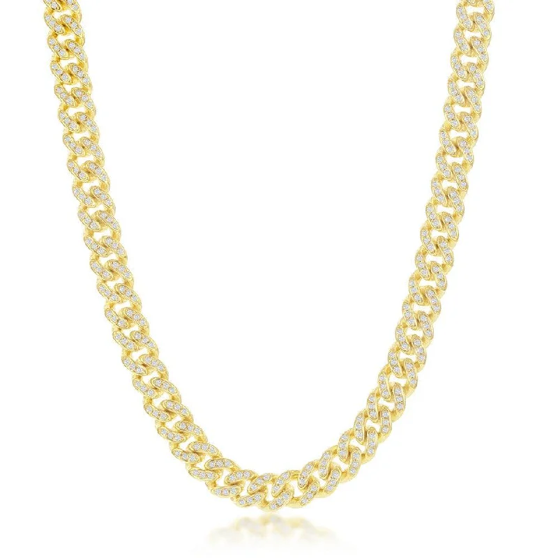 Women’s layered gemstone necklaces-Sterling Silver Micro Pave CZ; 6.5mm Miami Cuban Chain - Gold Plated