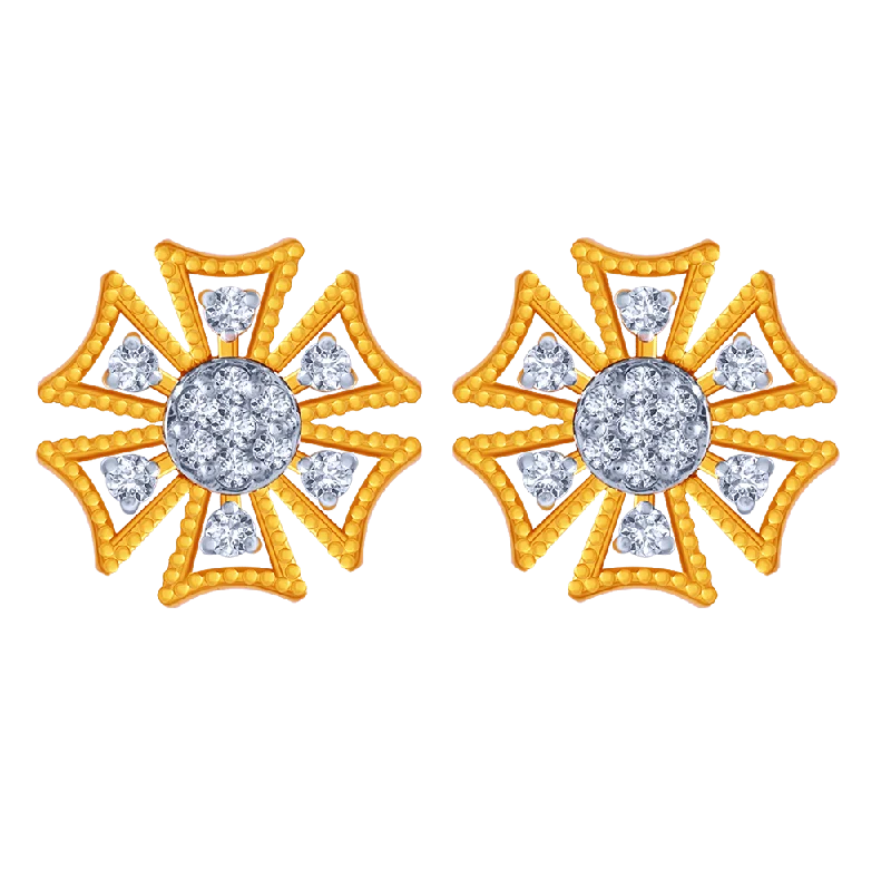 Women’s silver stud earrings-18k Unique Flower Shape Diamond Earring.