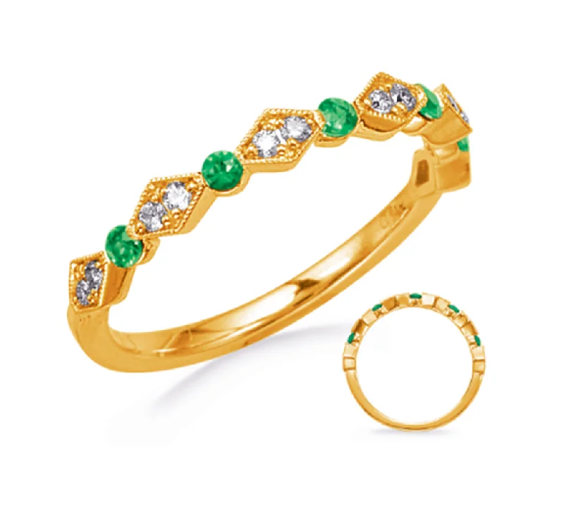 14k Yellow Gold Alternating Diamond and Emerald Band