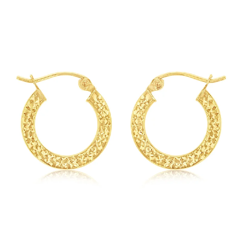 Women’s gold hoop earrings-9ct Yellow Gold Diamond Cut Super Light 15mm Hoop Earring