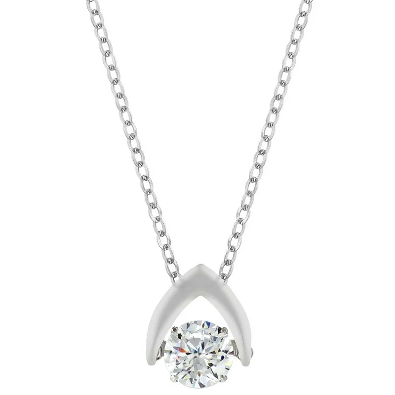 Women’s silver heart necklaces-Classic Women's Pendant with Chain - Sterling Silver Shimmering Dancing CZ | K-6600