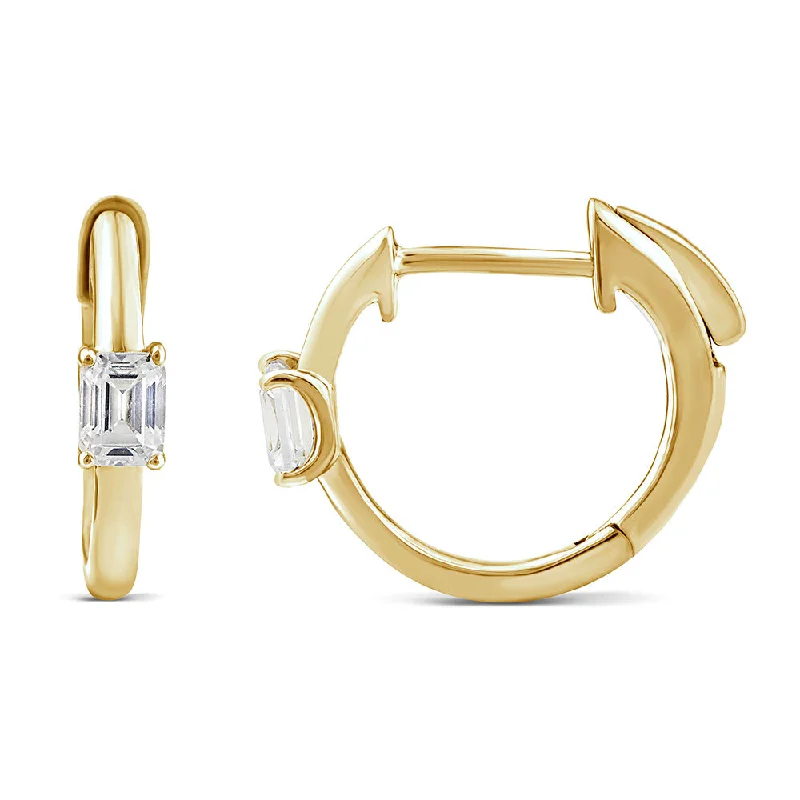 Women’s chic earrings-10ct Yellow Gold Luminesce Lab Grown Emerald Cut Diamond Hoop Earring