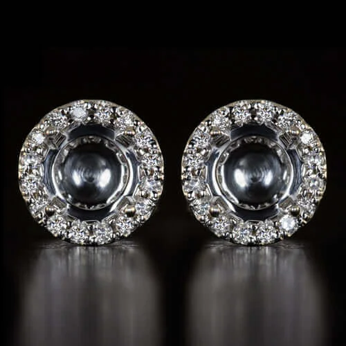 Women’s modern earrings-DIAMOND HALO SETTING 3MM-8.7MM ROUND STUD EARRING SEMI MOUNTS 1CT -4CT