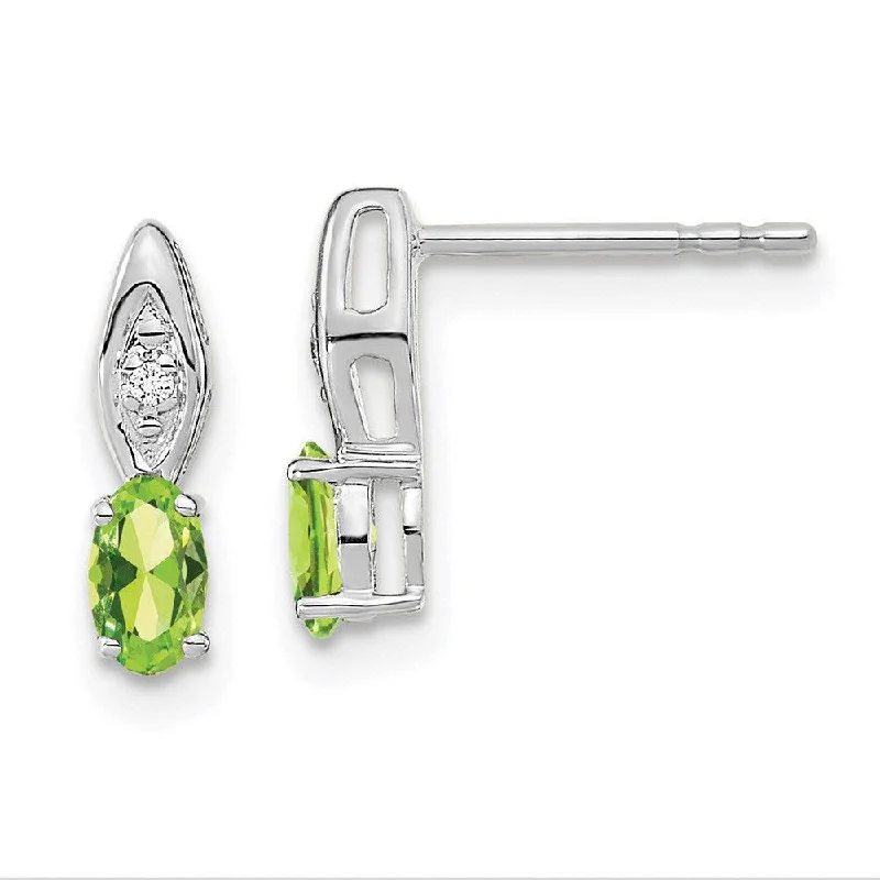 Women’s luxury gemstone earrings-14k White Gold Peridot Diamond Earring