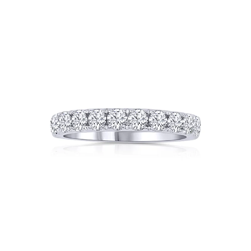 14K White Gold Round Diamond Band