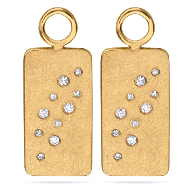 Women’s simple silver earrings-Gold Diamond ID Tag Earring Charms