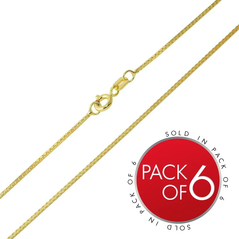 Women’s rhinestone necklaces-Gold Plated 925 Sterling Silver Box DC Chain 1.0mm (Pk of 6) - CH344 GP