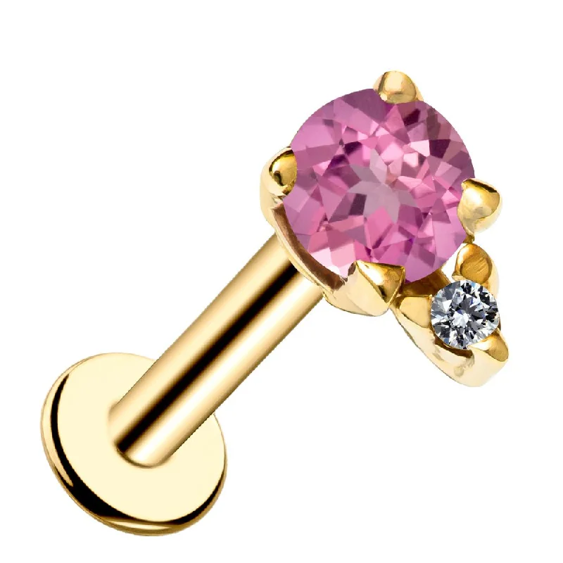 Women’s flower stud earrings-Pink Tourmaline with Diamond Accent Flat Back Earring