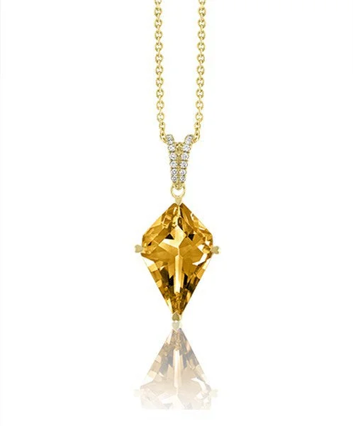 Women’s emerald necklaces-Citrine Kite Shaped Pendant with Diamonds 327-JSA