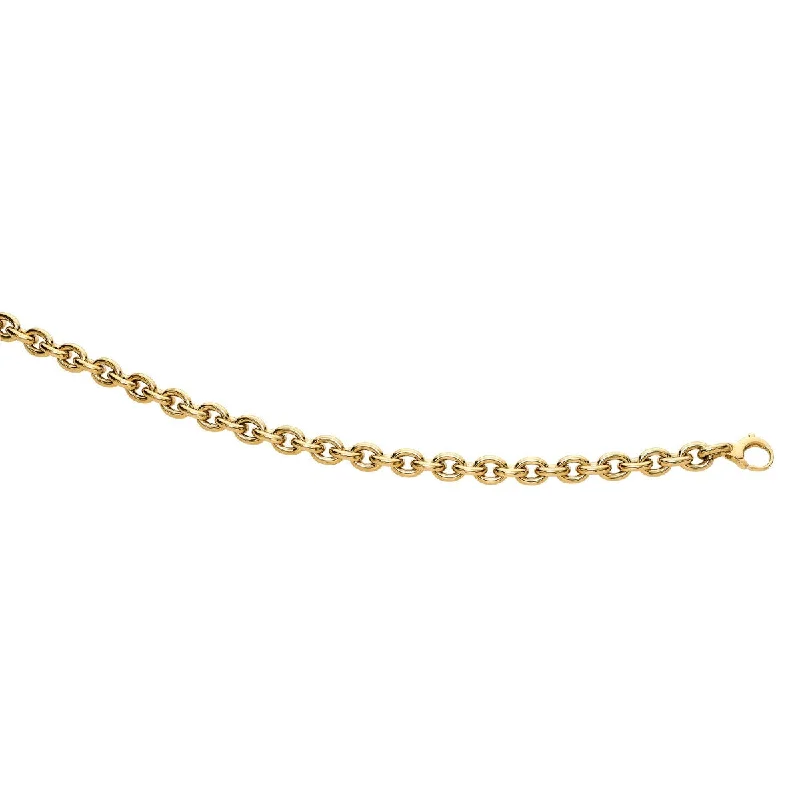 Women’s gold chain necklaces-14kt 18" Yellow Gold Shiny Oval Cable Chain Link with Pear Shape Clasp LK257-18