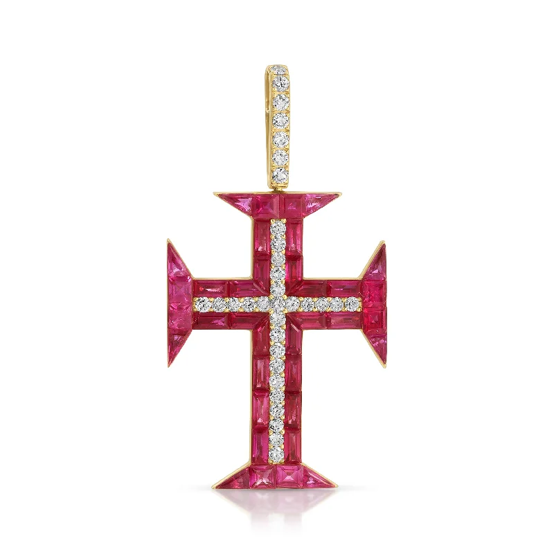 Women’s charm and bead necklaces-Ruby Diamond Cross Pendant