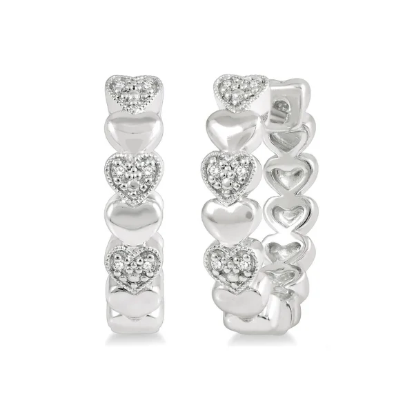 Women’s infinity earrings-1/20 ctw Mini Hearts Round Cut Diamond Hoop Earring in Silver