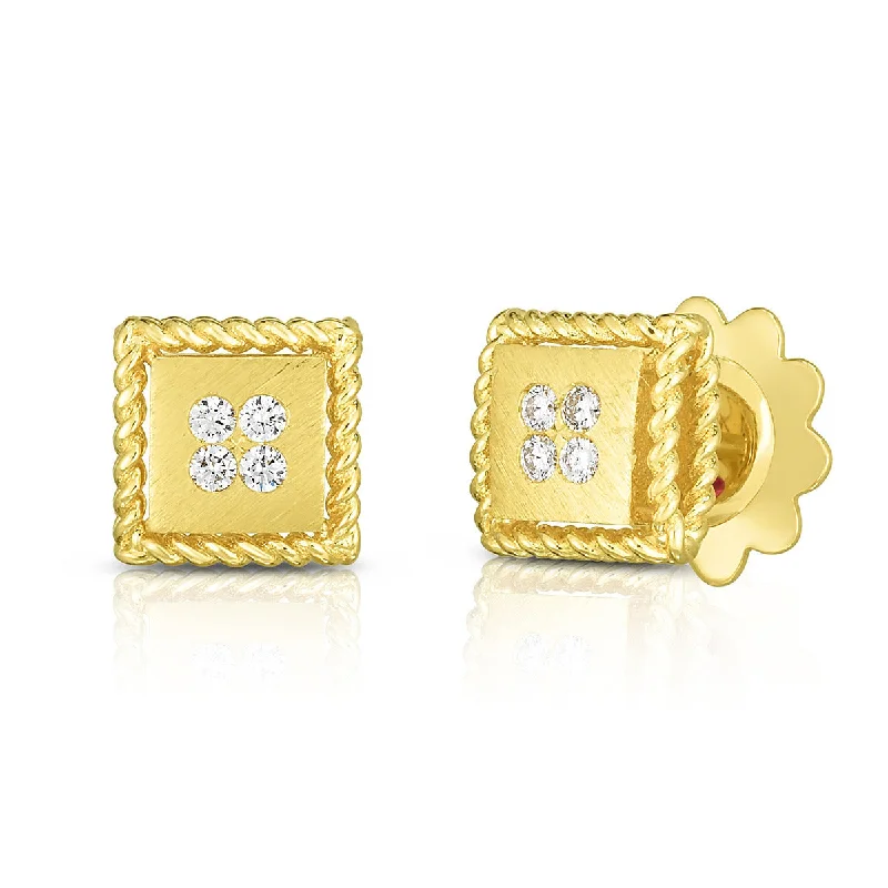 Women’s heart-shaped earrings-18K Palazzo Ducale Satin Stud Earring with Diamond Accent