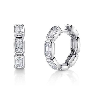 Women’s art deco earrings-0.39CT DIAMOND BAGUETTE OCTAGON HOOP EARRING