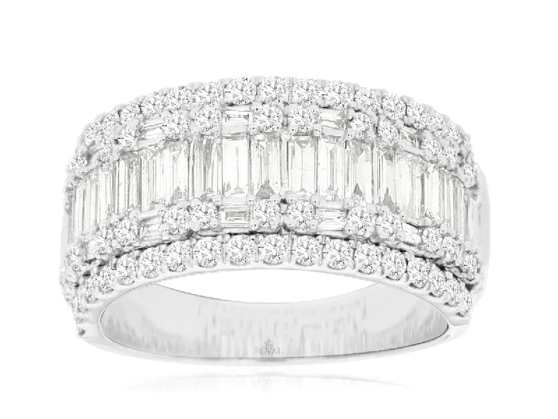 14K White Gold Round and Baguette Diamond Fancy Band