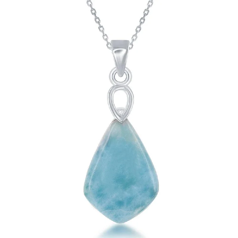 Women’s birthstone necklaces-Sterling Silver Diamond Shaped Larimar Pendant