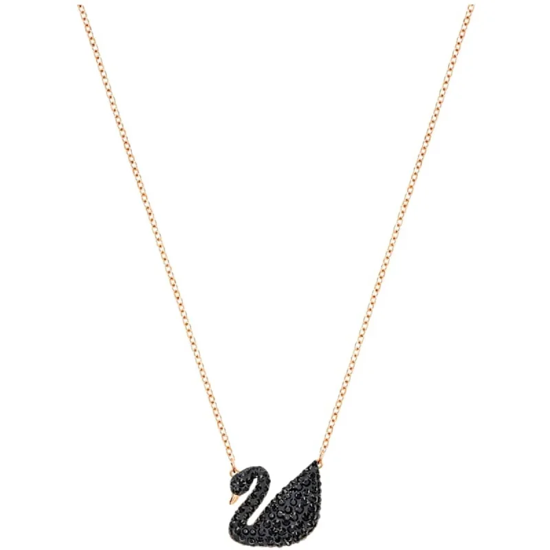 Women’s long necklaces-Swarovski Women's Pendant with Chain - Iconic Swan Black and Rose Gold | 5204134