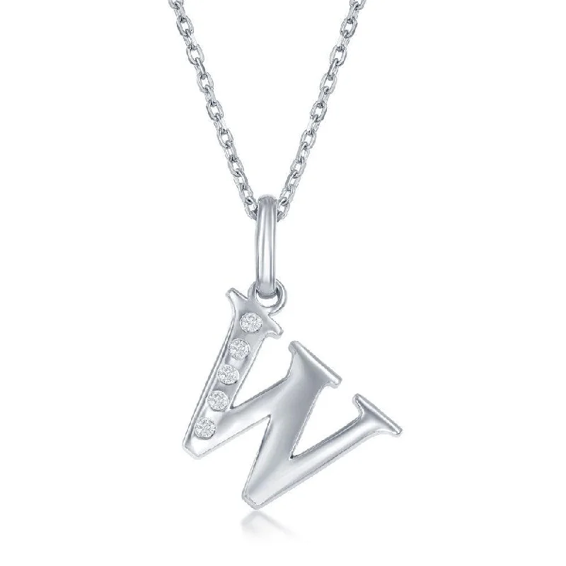 Women’s gemstone pendant necklaces-Sterling Silver Diamond "W" Initial Pendant Chain