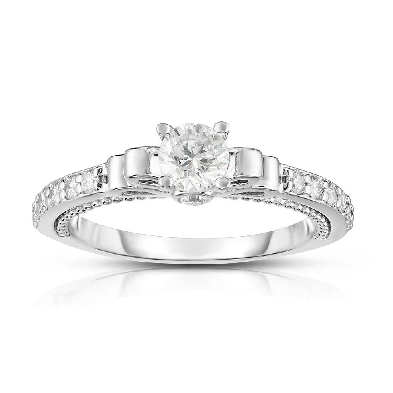 Women’s antique engagement rings-14K WHITE GOLD DIAMOND SEMI MOUNT WITH 0.28 CARAT TOTAL WEIGHT IJ COLOR SI2 CLARITY