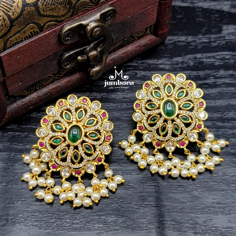 Women’s antique earrings-Guttapusalu Uncut Diamond Look AD Zircon Big Stud Earring