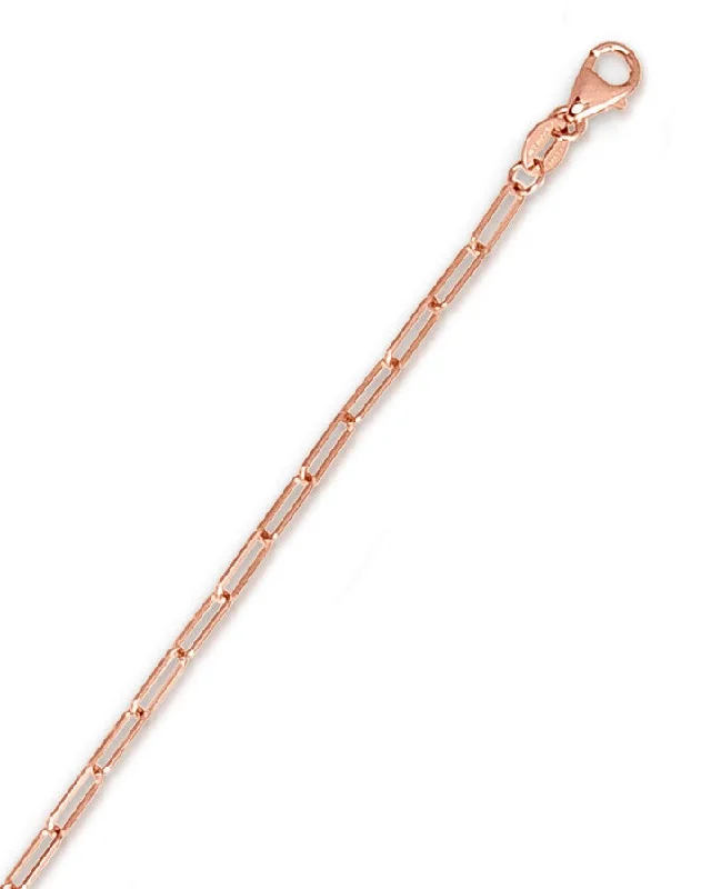 Women’s heart-shaped necklaces-14kt Rose Gold 2.1mm Polished Paper Clip Chain with Pear Shaped Lobster Clasp PPCLIP055