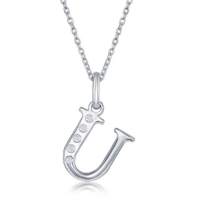 Women’s luxury diamond necklaces-Sterling Silver Diamond "U" Initial Pendant Chain