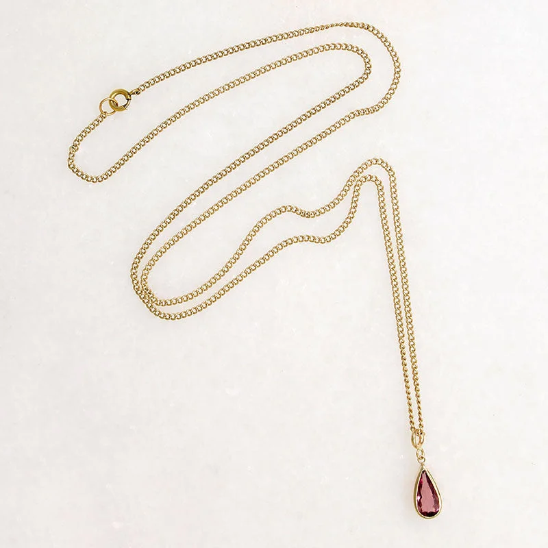 Women’s long pendant necklaces-Blushing Pink Tourmaline on Curb Chain by Ancient Influences