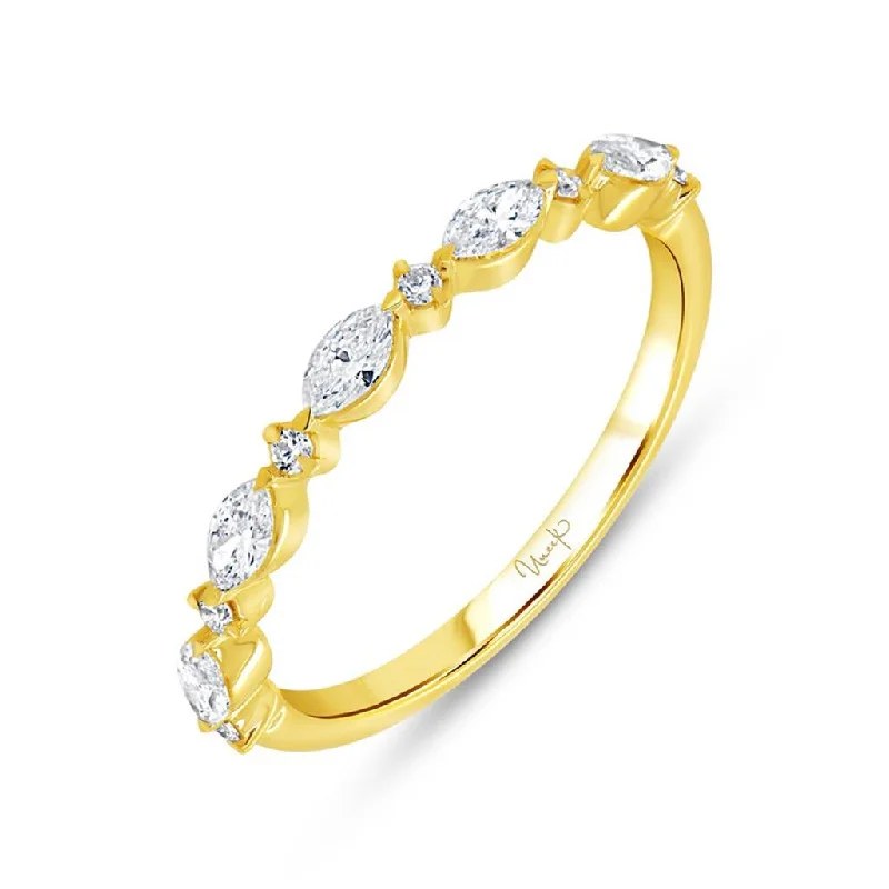 14k Yellow Gold Alternating Marquise and Round Diamond Band