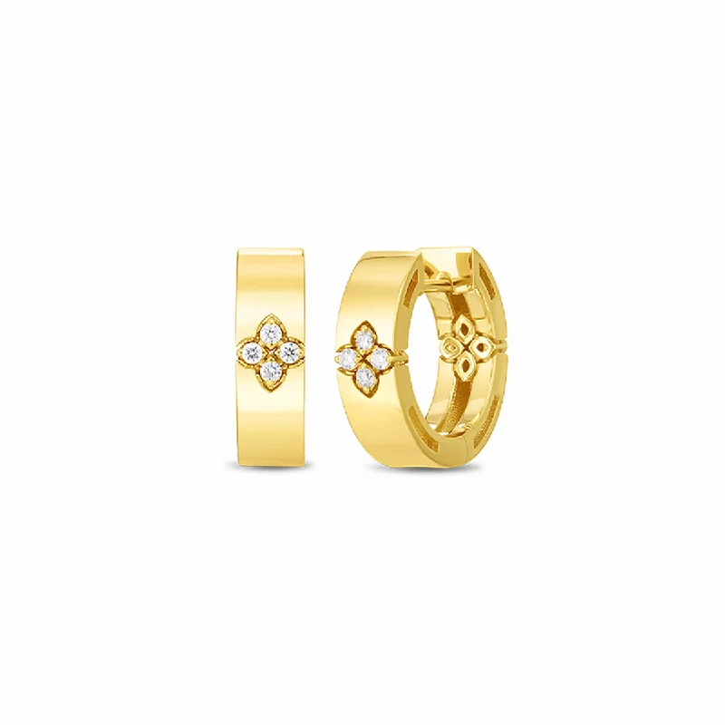 Women’s large earrings-18K Yellow Gold Small Hoop Earring with Diamond Accent