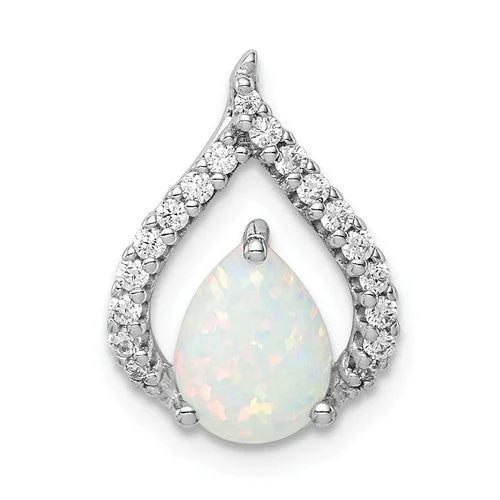 Women’s nature-inspired necklaces-Sterling Silver CZ And White Lab Created Opal Pear Chain Slide