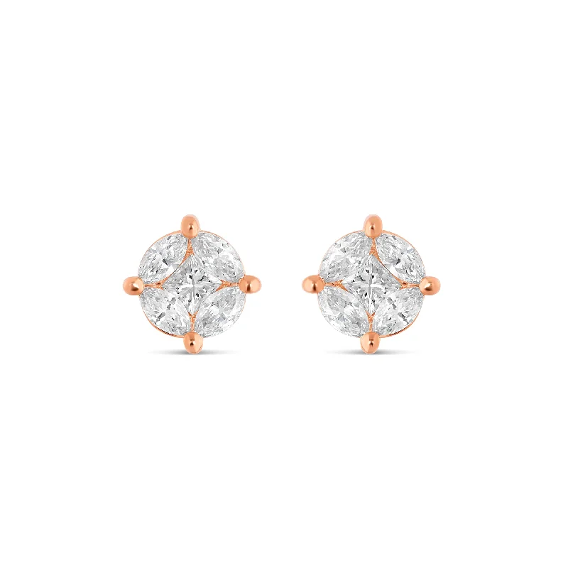 Women’s personalized diamond earrings-10K Rose Gold Medium Stud with Multi-Shape Diamond Earring